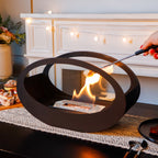 16"x9.5"H Black Metal Double Sided Oval Tabletop Fireplace-3