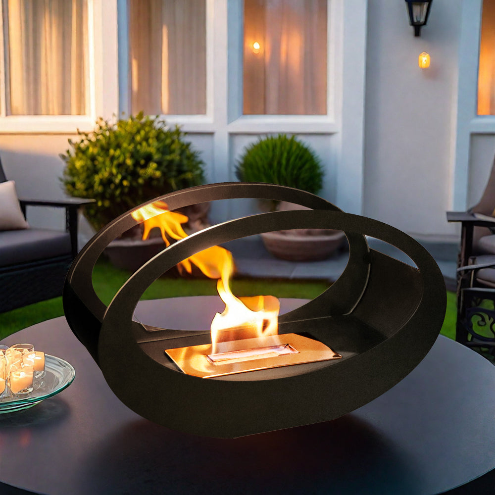 16"x9.5"H Black Metal Double Sided Oval Tabletop Fireplace-0