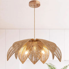 Handwoven Rattan Chandelier 24 Inch Pendant Light Fixture-0