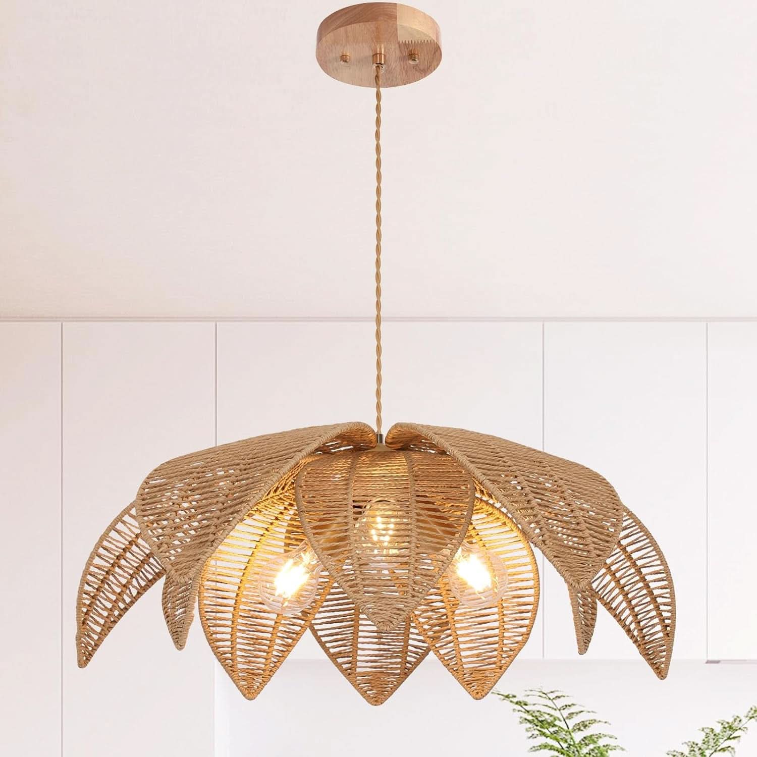Handwoven Rattan Chandelier 24 Inch Pendant Light Fixture-0