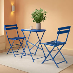 Peacock Blue Folding Patio Bistro Set 3 Piece Outdoor-0