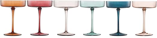Vintage Art Deco Coupe Glasses Ribbed Coupe Cocktail Glasses 7 oz | Set of 6-4