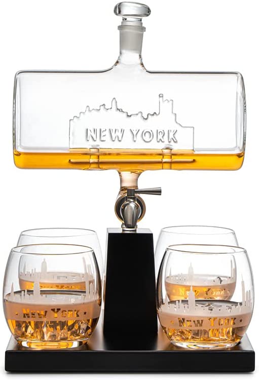 Wine & Whiskey Decanter Set 1100ml with 4 Whiskey Glasses-4