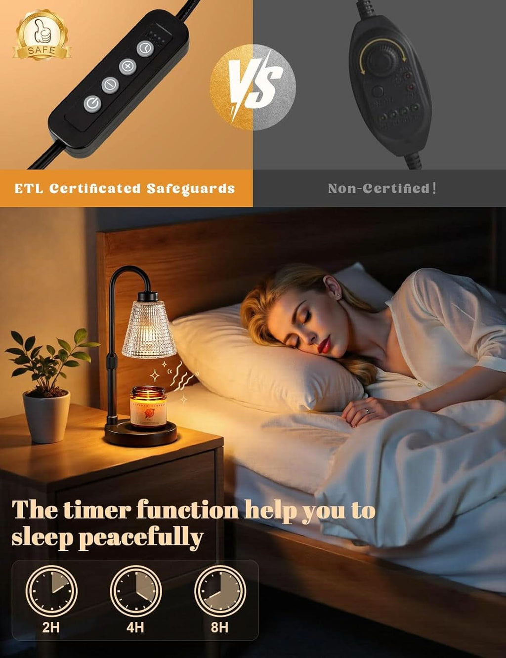 Black Dimmable Candle Warmer Lamp Programmable Timer