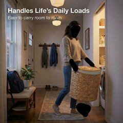 DEILSY Half Moon Laundry Hamper with Lid and Removable Liner Bag - Natural, Woven Water Hyacinth Laundry Basket for Clothes and Towels