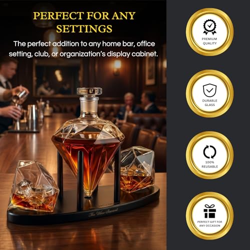 Diamond Whiskey Decanter - 2 Diamond Glasses (750 ML DECANTER)-3