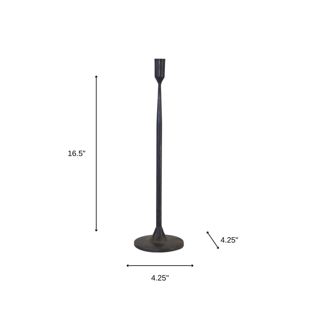 Set of Two Black Distressed Metal Tabletop Taper Candle Holders-6