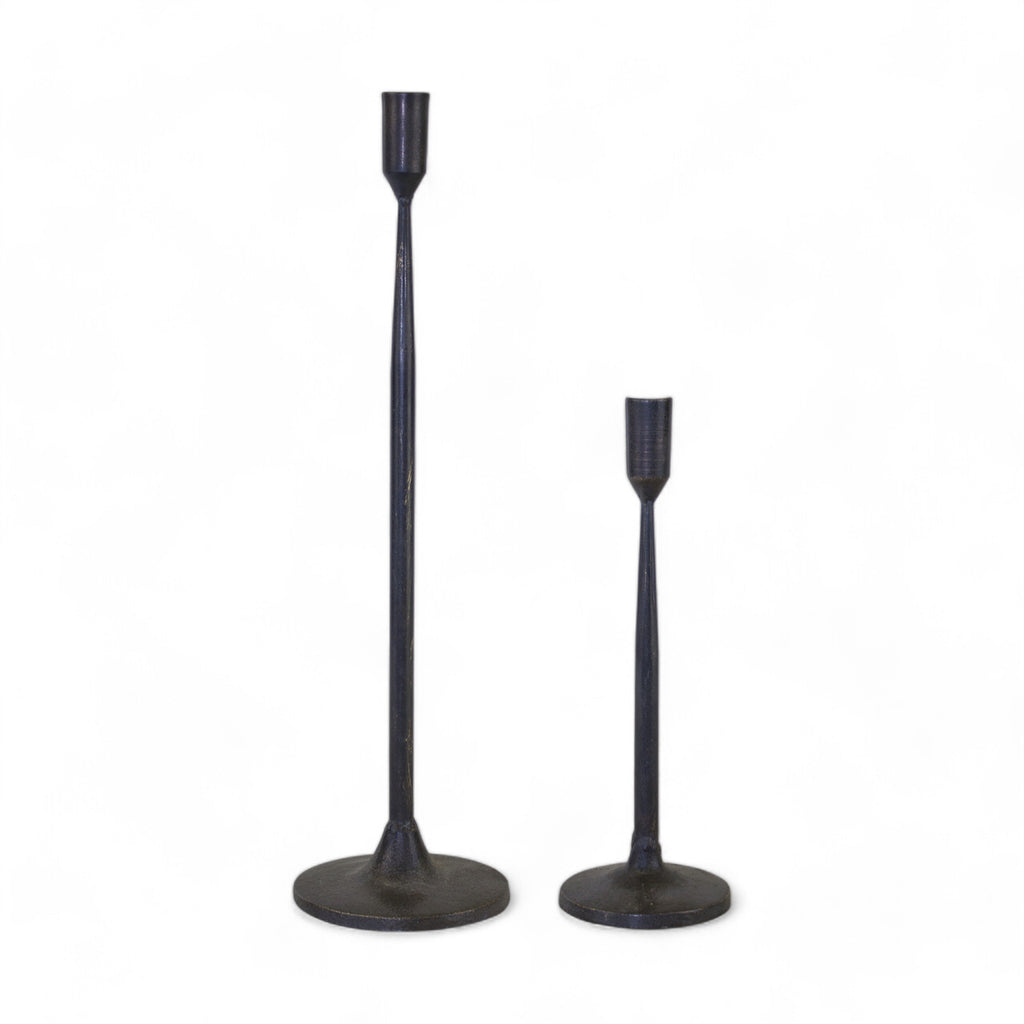 Set of Two Black Distressed Metal Tabletop Taper Candle Holders-1