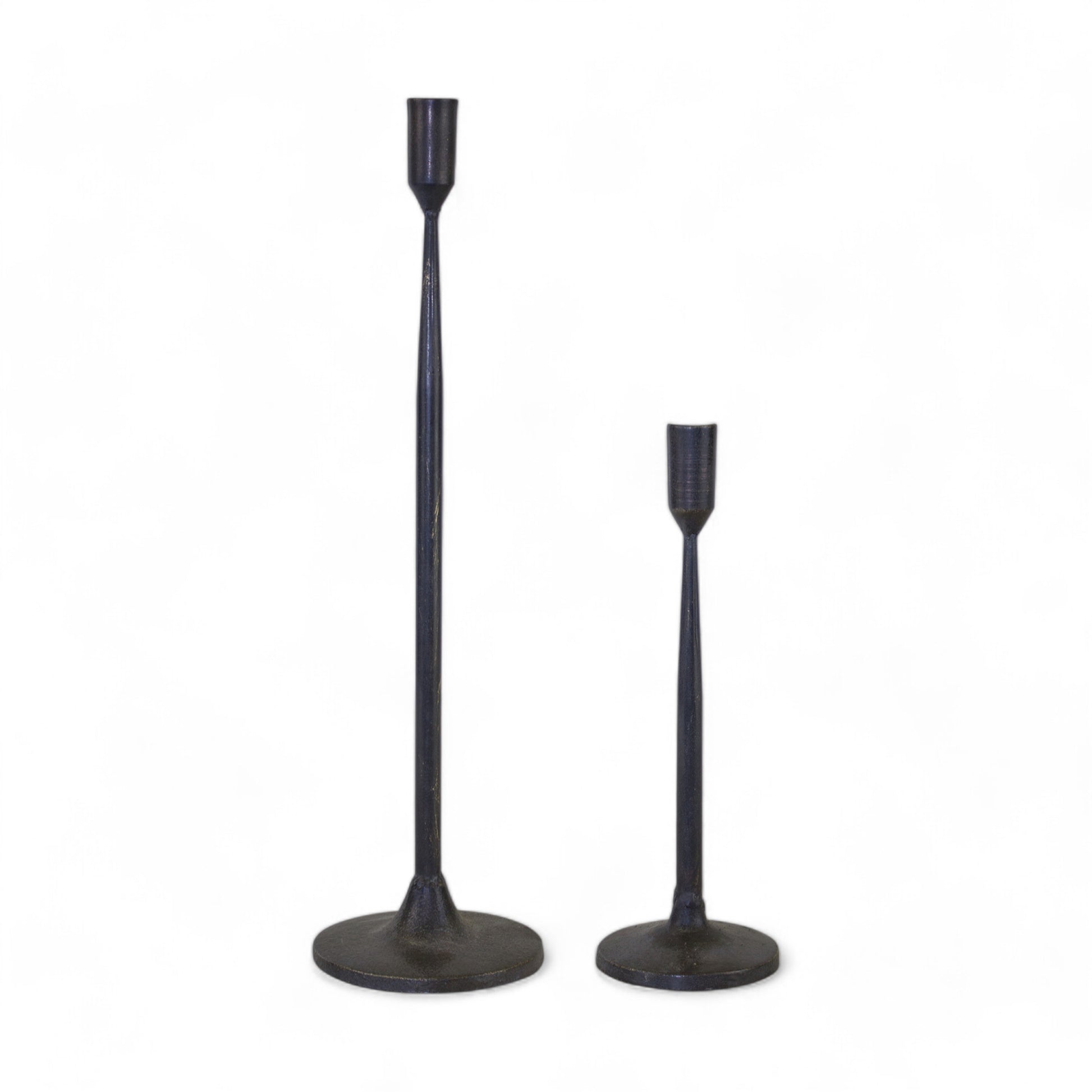 Set of Two Black Distressed Metal Tabletop Taper Candle Holders-1