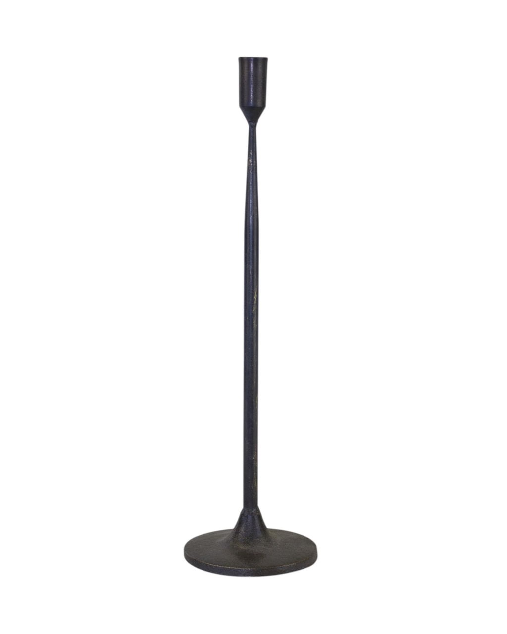 Set of Two Black Distressed Metal Tabletop Taper Candle Holders-2