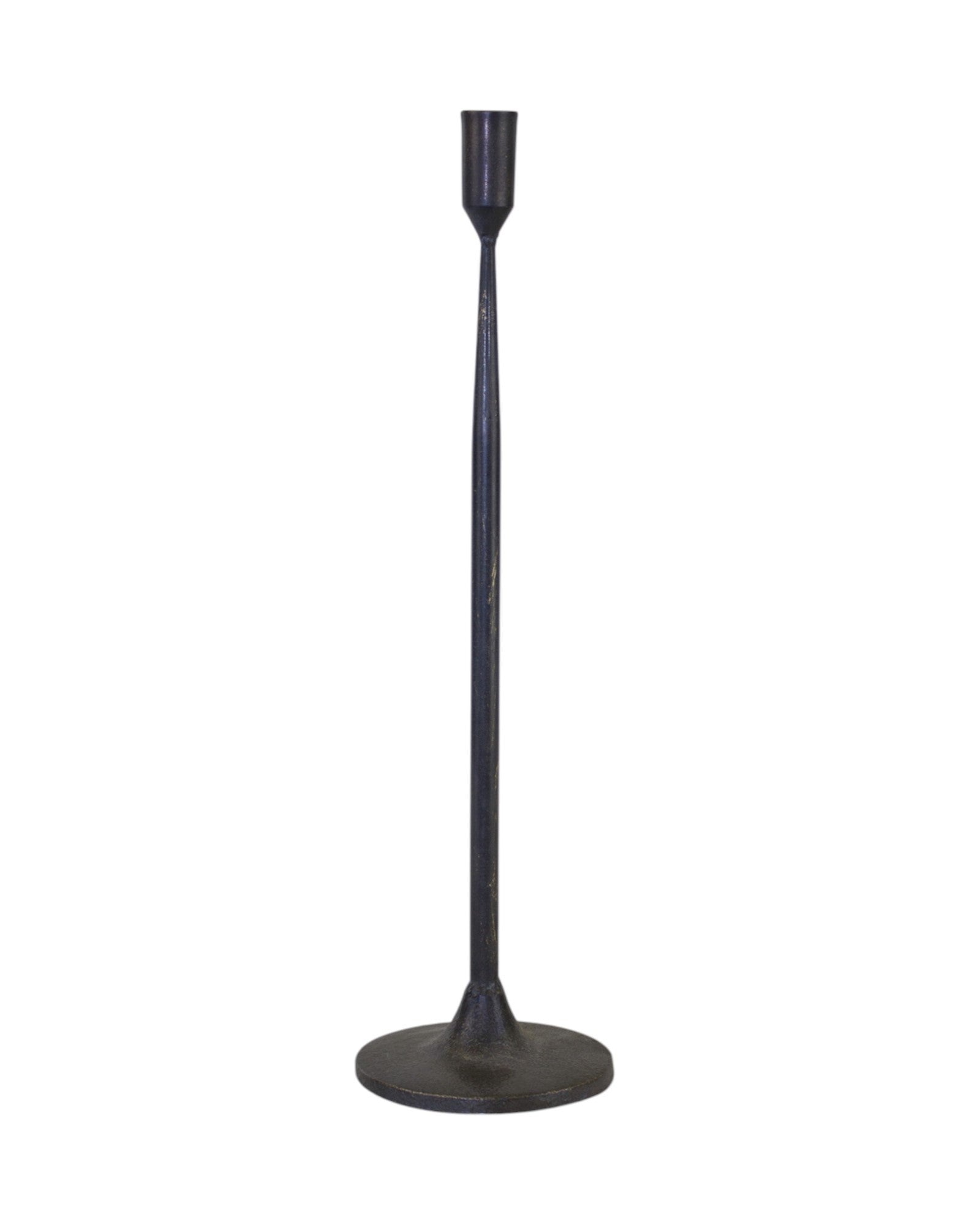 Set of Two Black Distressed Metal Tabletop Taper Candle Holders-2