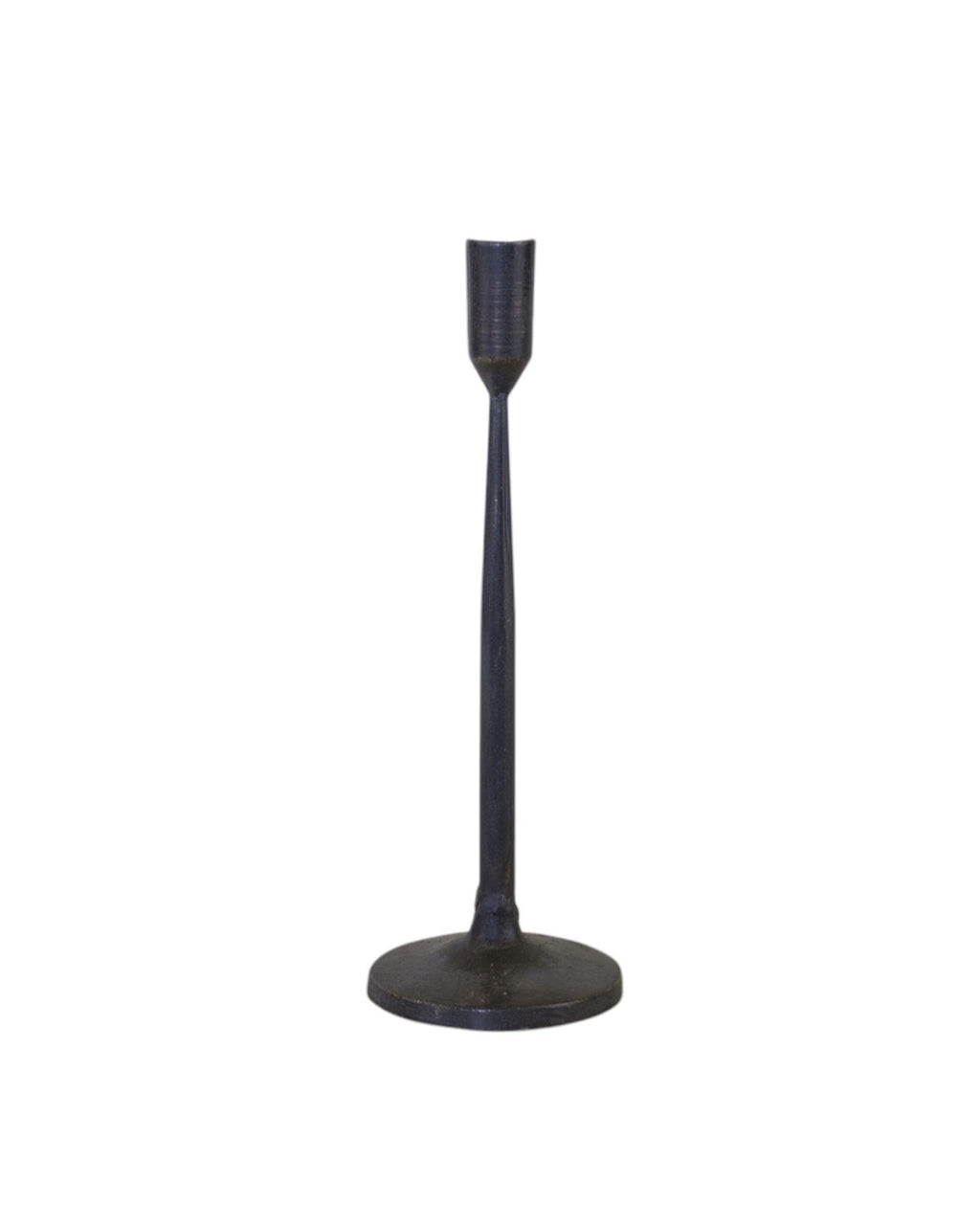 Set of Two Black Distressed Metal Tabletop Taper Candle Holders-3