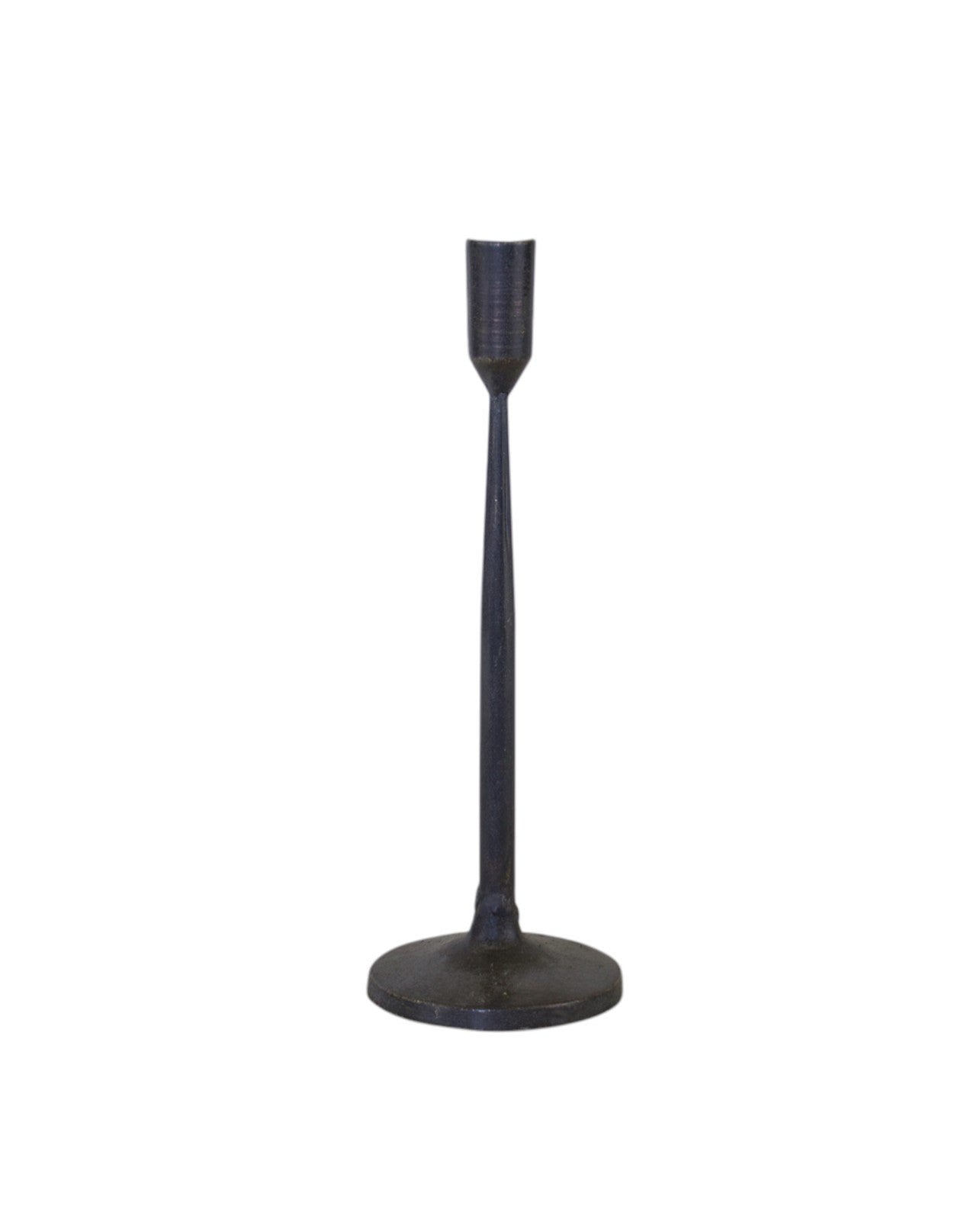 Set of Two Black Distressed Metal Tabletop Taper Candle Holders-3