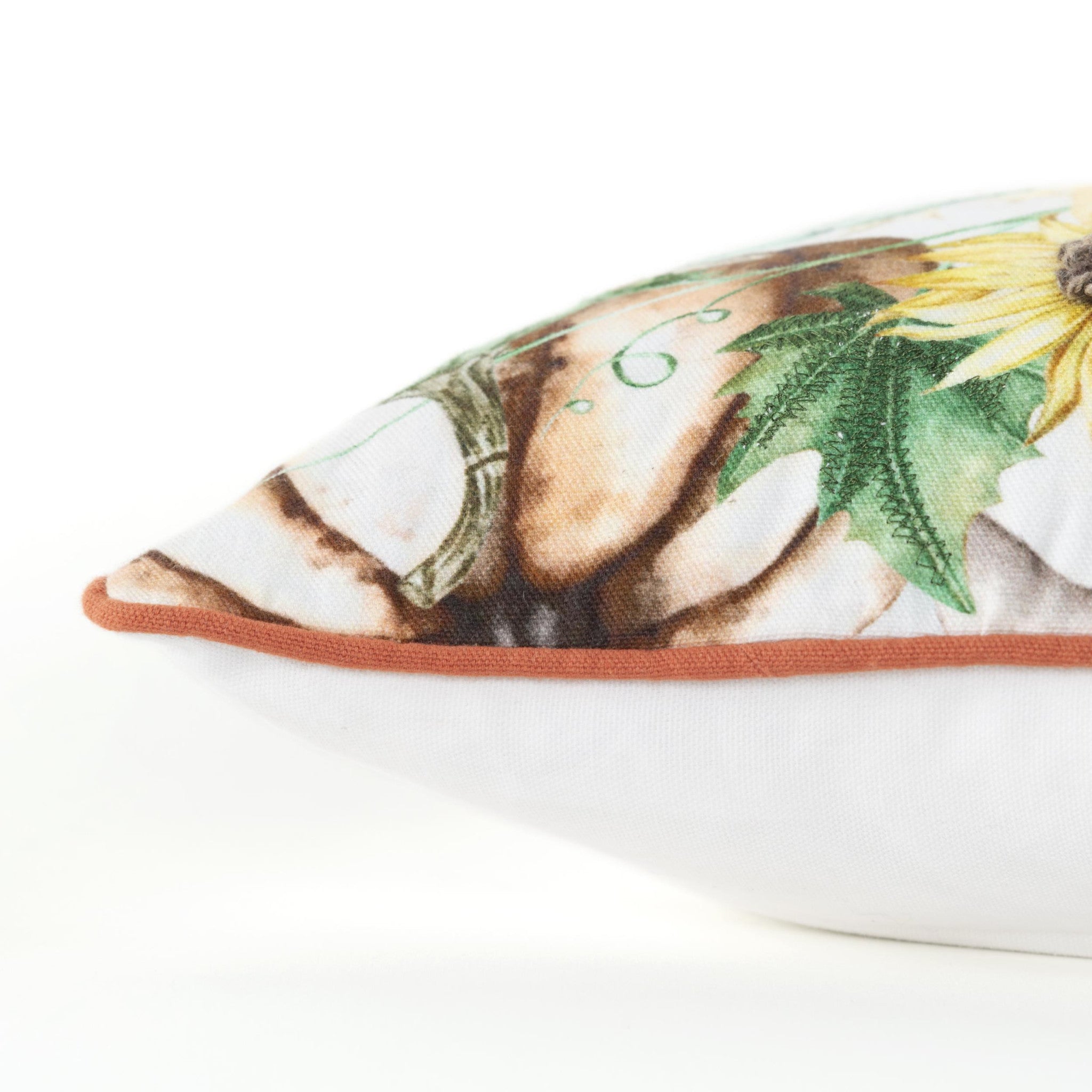 14" X 20" Orange and Ivory Thanksgiving Cotton Pillow With Embroidery Edges-2