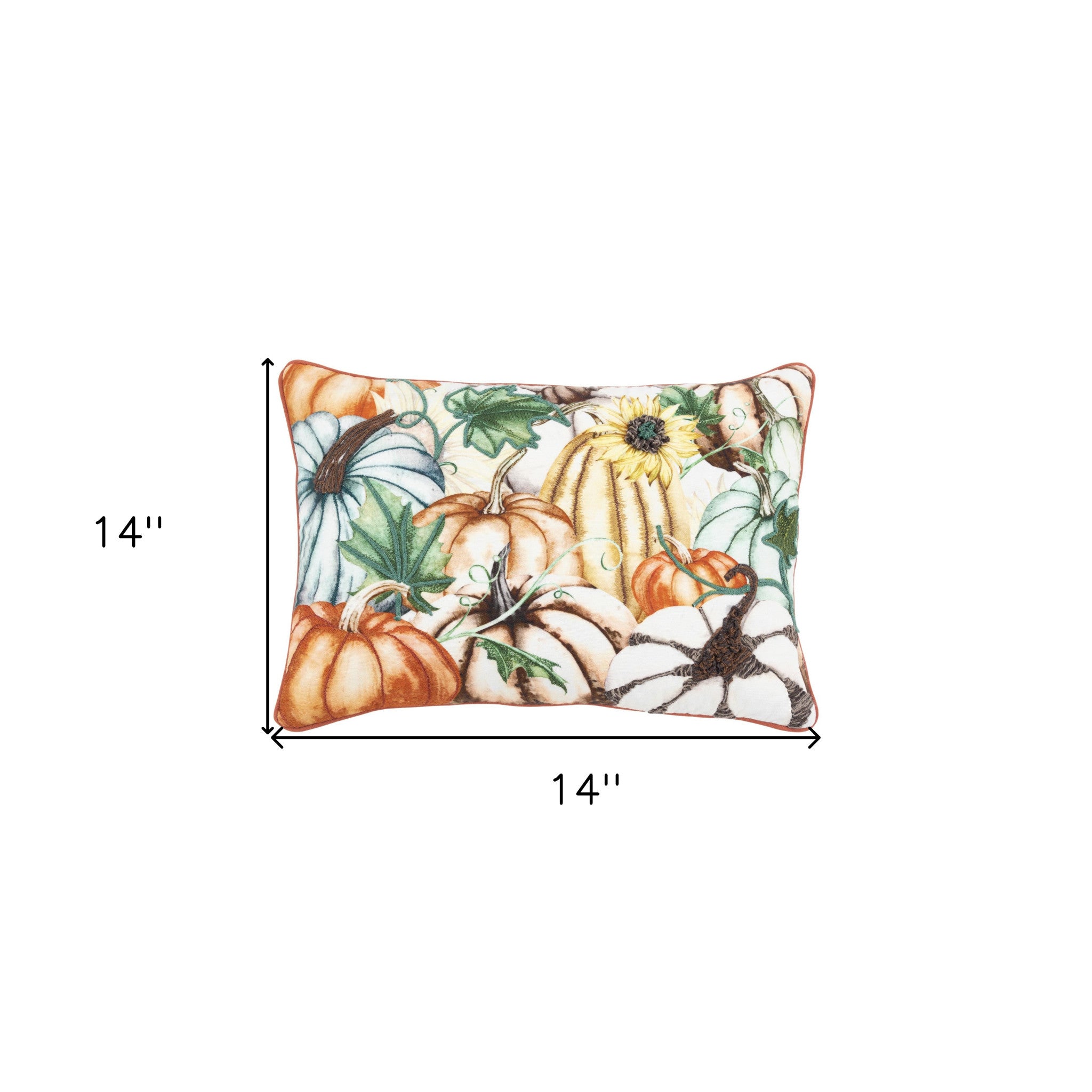 14" X 20" Orange and Ivory Thanksgiving Cotton Pillow With Embroidery Edges-4
