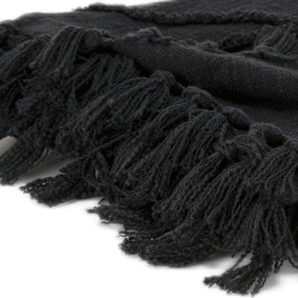 Black Woven 100% Woven Textured Cotton Throw Blanket-4