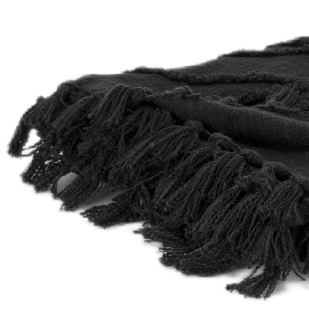 Black Woven 100% Woven Textured Cotton Throw Blanket-5