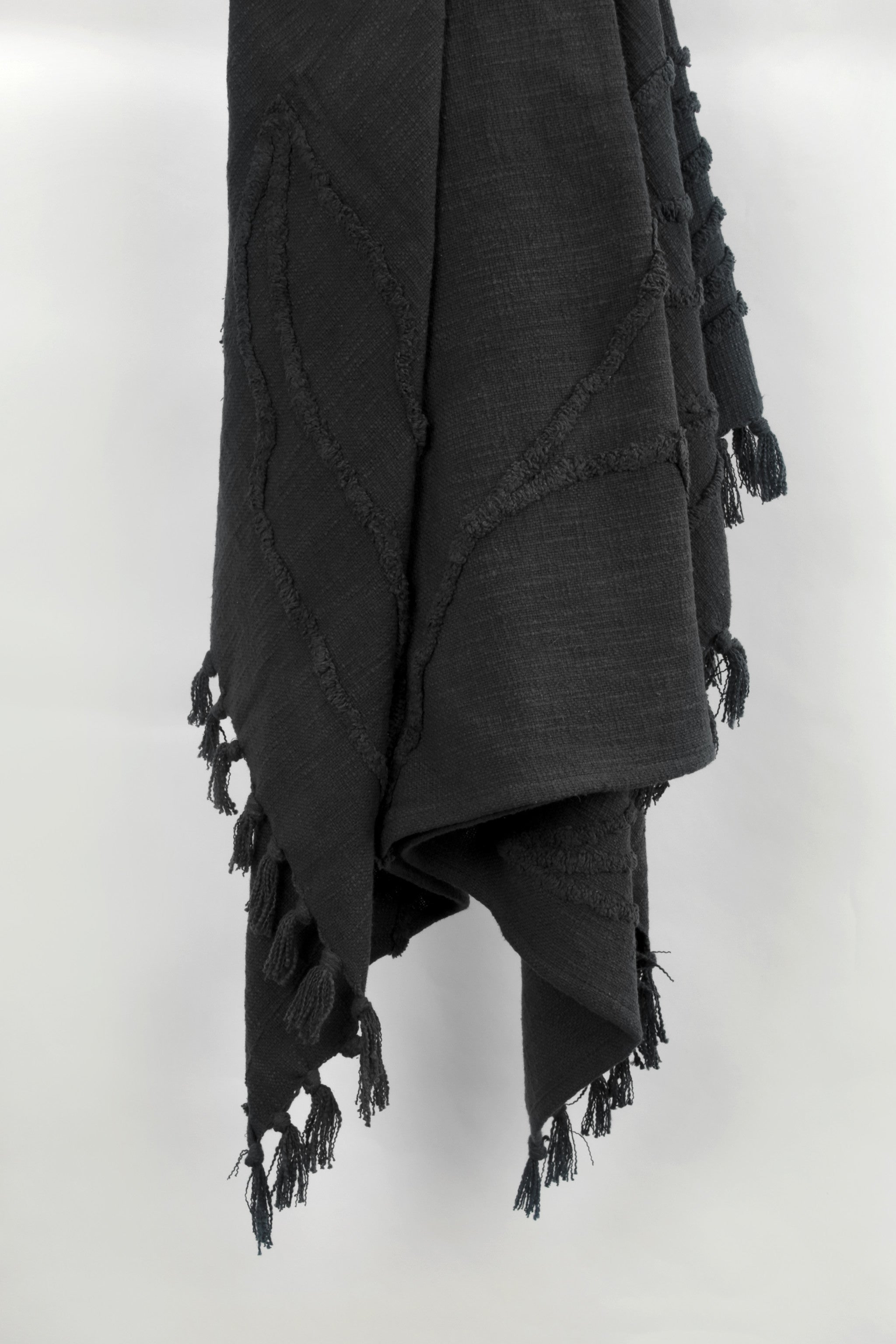 Black Woven 100% Woven Textured Cotton Throw Blanket-3