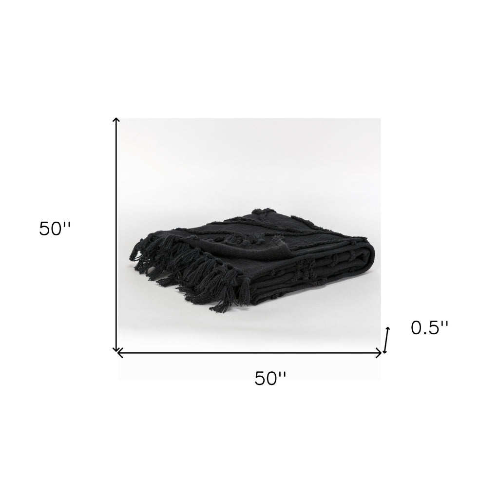 Black Woven 100% Woven Textured Cotton Throw Blanket-6
