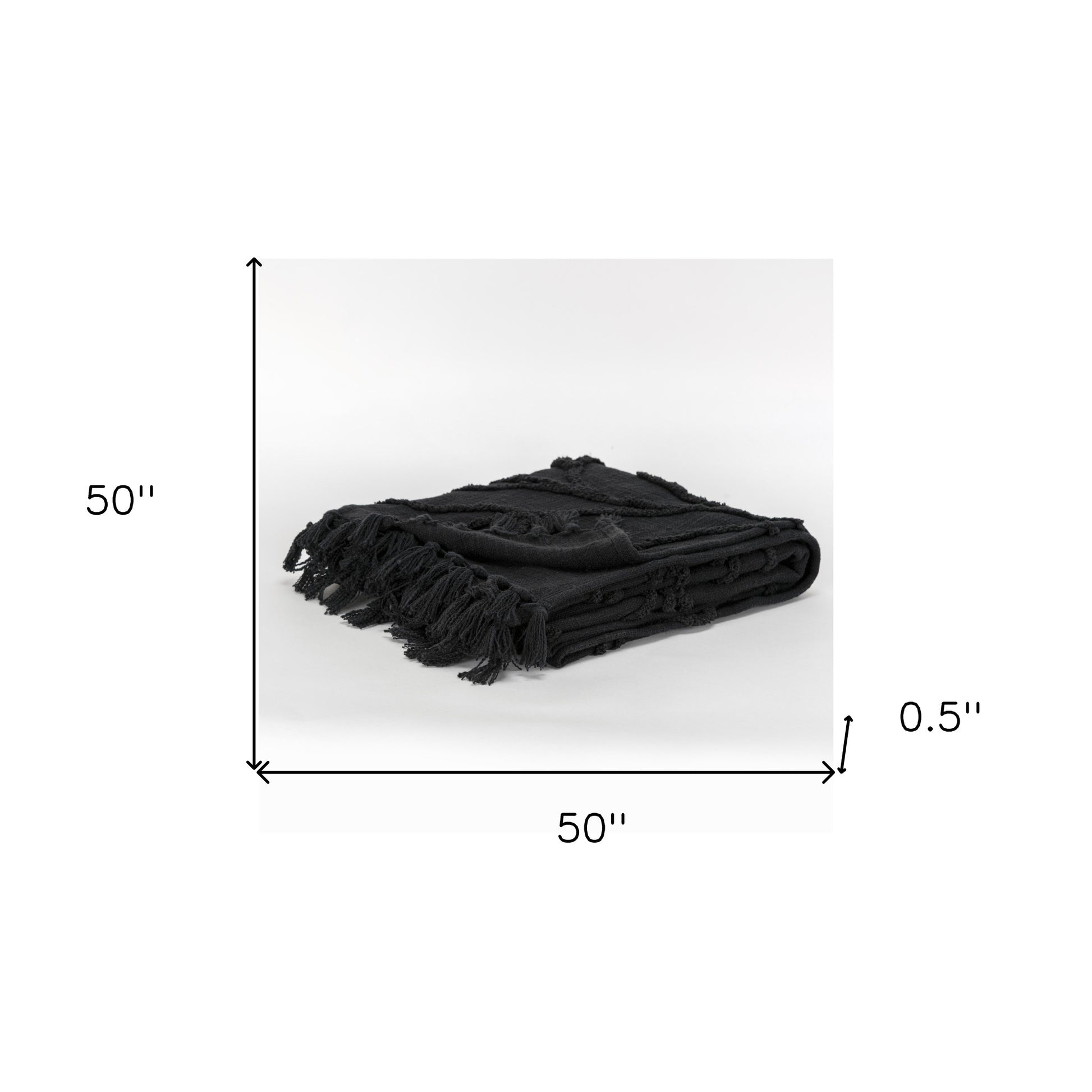 Black Woven 100% Woven Textured Cotton Throw Blanket-6