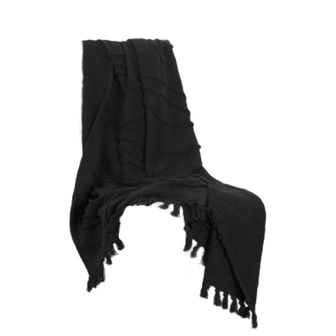 Black Woven 100% Woven Textured Cotton Throw Blanket-2