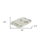 Beige and Gray Woven Cotton Throw Blanket with Fringe-3