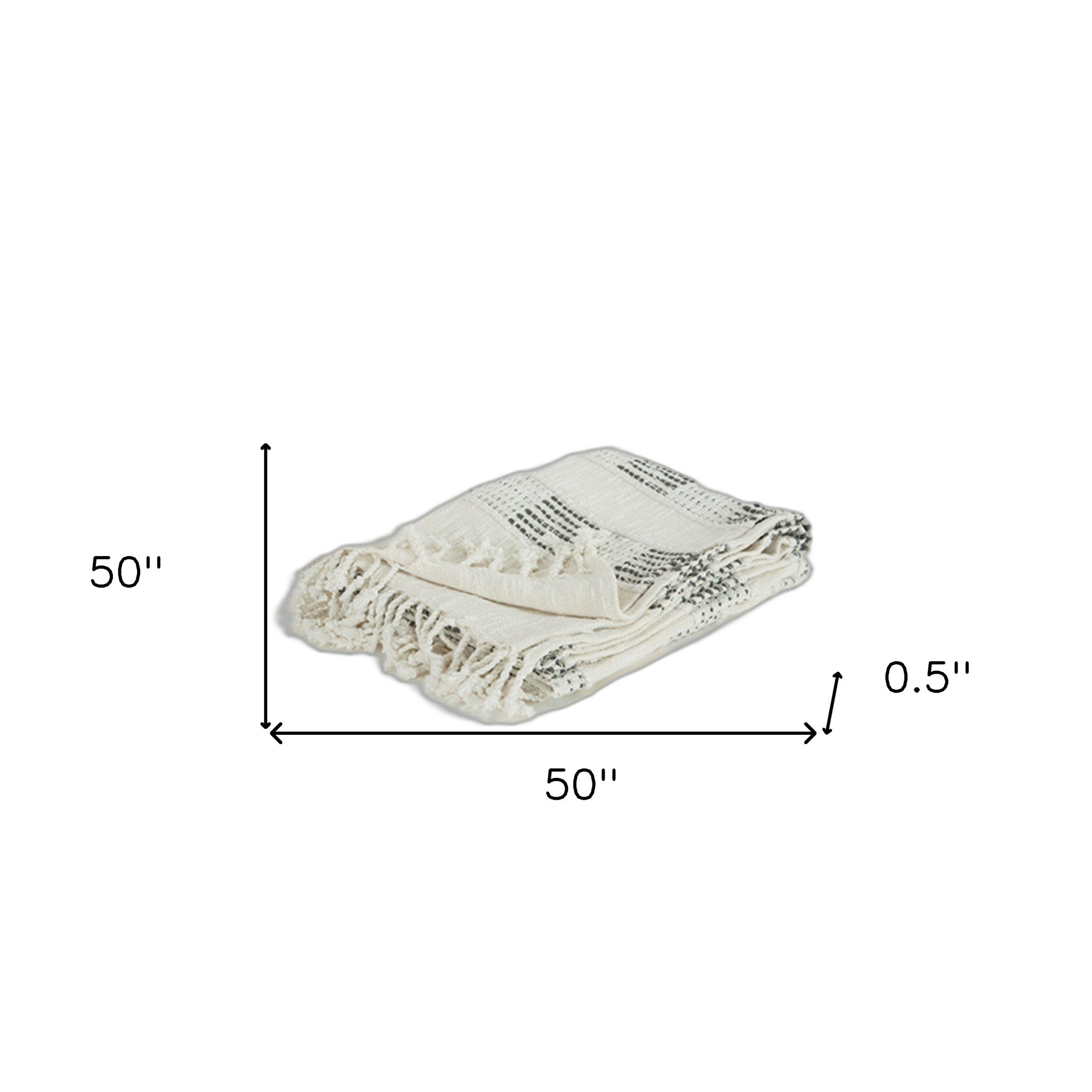 Beige and Gray Woven Cotton Throw Blanket with Fringe-3