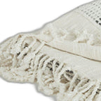 Beige and Gray Woven Cotton Throw Blanket with Fringe-2