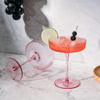 The Wine Savant Ribbed Coupe Cocktail Glasses 8 oz | Set of 2 (Rose Pink)-2
