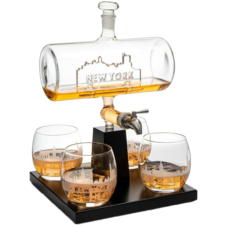 Wine & Whiskey Decanter Set 1100ml with 4 Whiskey Glasses-0