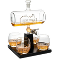 Wine & Whiskey Decanter Set 1100ml with 4 Whiskey Glasses-0