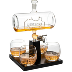 Wine & Whiskey Decanter Set 1100ml with 4 Whiskey Glasses-0