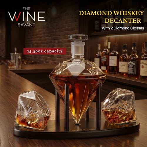 Diamond Whiskey Decanter - 2 Diamond Glasses (750 ML DECANTER)-1