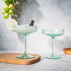 Ribbed Coupe Cocktail Glasses 8 oz | Set of 2 (Green)