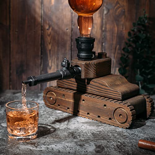 Tank Handcrafted Liquor Dispenser - Industrial Pipe Mahogany Wood-1