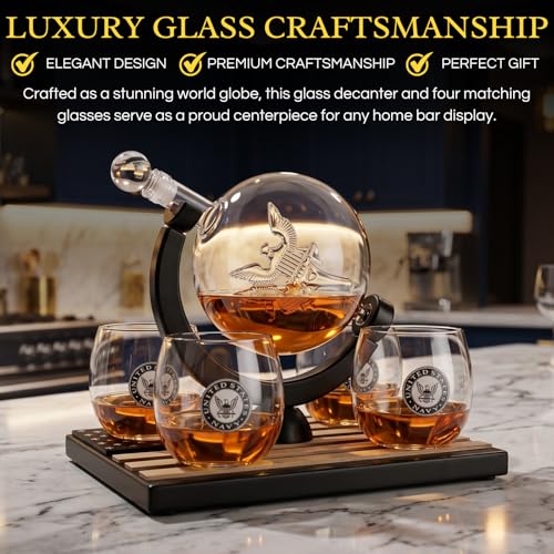 U.S. Navy Globe Whiskey Decanter Set with 4 Liquor Glasses-2