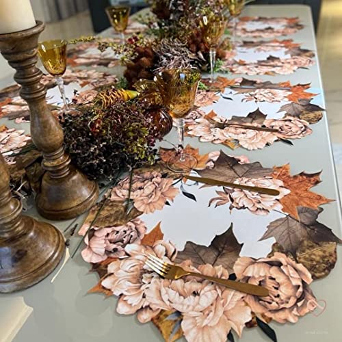 Set of 4 Waterproof Premium Placemats Thanksgiving Maple Flower Wreath-1
