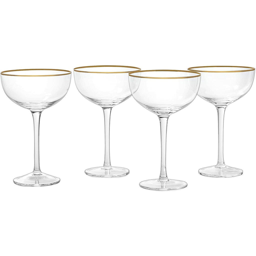 Vintage Crystal Champagne Coupe Gold Rim Glasses | Set of 4 | 7 oz-3