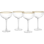 Vintage Crystal Champagne Coupe Gold Rim Glasses | Set of 4 | 7 oz-3