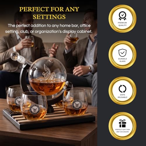 U.S. Navy Globe Whiskey Decanter Set with 4 Liquor Glasses-3
