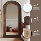 Arched Full Length Mirror 71x32 Inch Brown Solid Wood Frame-1