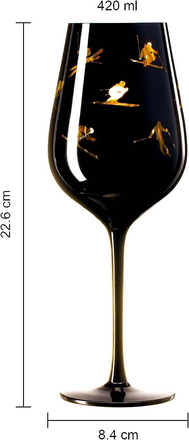 Crystal Stemmed Skiing, Apres Ski Skiier Wine Glasses - 1 Glass - 14oz