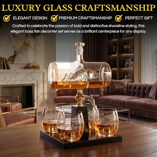 Bass Fish Wine & Whiskey Decanter Set 1100ml-2