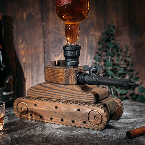 Tank Handcrafted Liquor Dispenser - Industrial Pipe Mahogany Wood-3