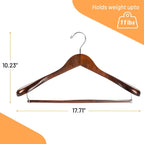DEILSY™ Wide Shoulder Wooden Hangers Non Slip Pants Bar, (6 Pack)
