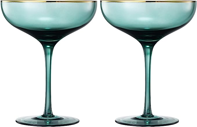Colored Green & Gilded Rim Wine Glassware, Large 9oz (Coupe)-4