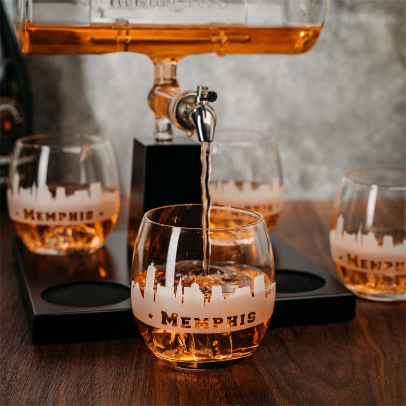 Wine & Whiskey Decanter Set 1100ml with 4 Whiskey Glasses-2