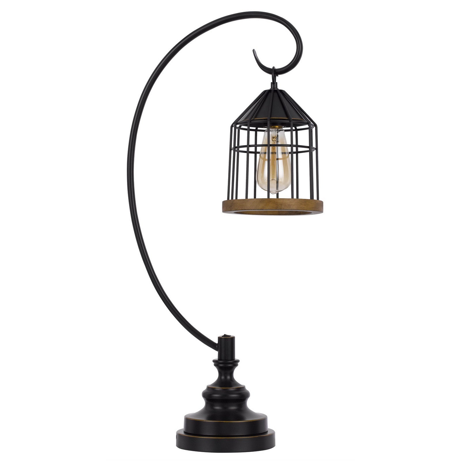 31" Bronze Metal Table Lamp With Bronze Cage Shade-1