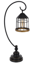 31" Bronze Metal Table Lamp With Bronze Cage Shade-0