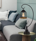 31" Bronze Metal Table Lamp With Bronze Cage Shade-4
